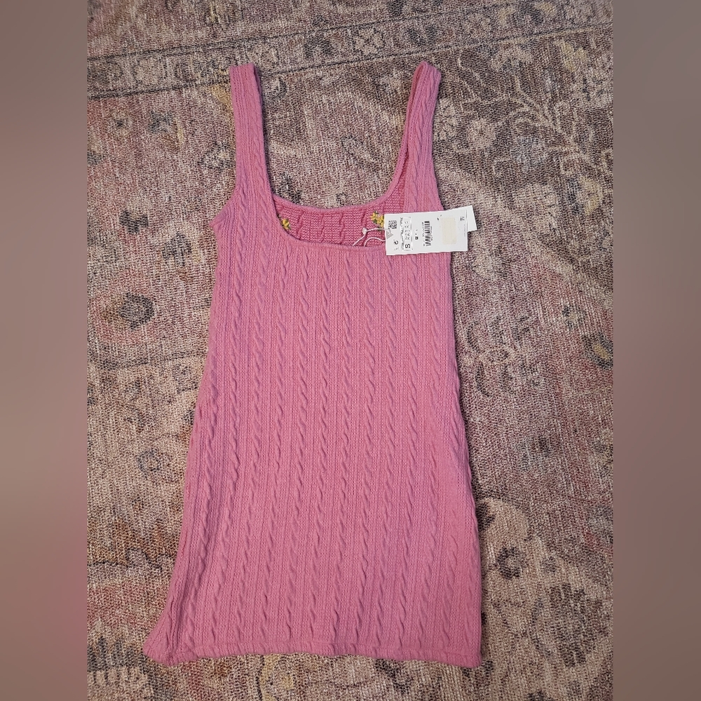 ZARA Floral Embroidery Cable Knit Mini Tank Dress - Picture 6 of 9